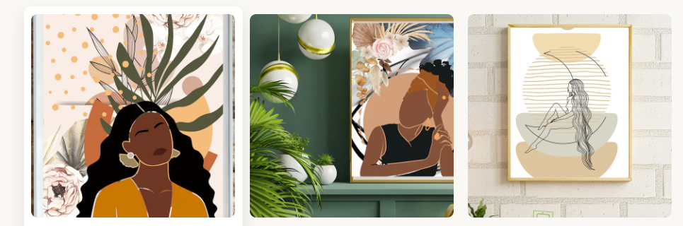 Digital wall art mockups in styled rooms